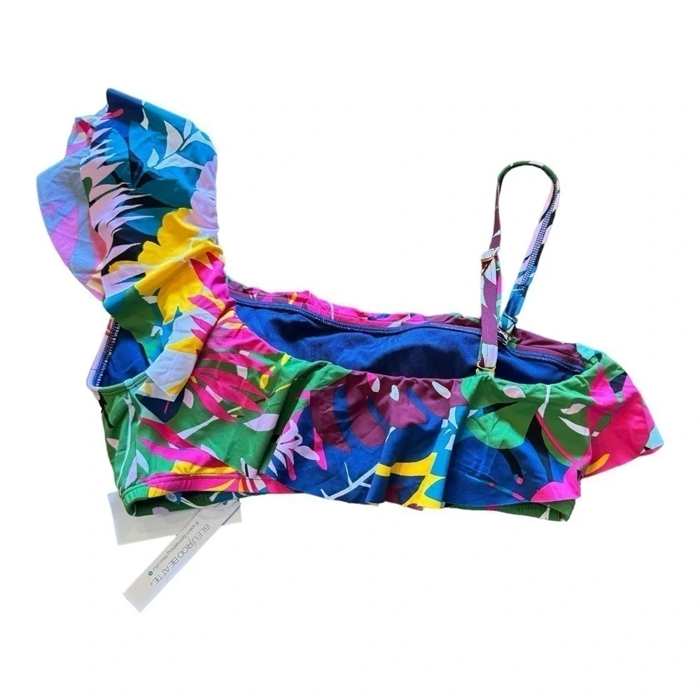 Bleu Rod Beattie On A Brighter Note Ruffle One Shoulder Swim Top NWT